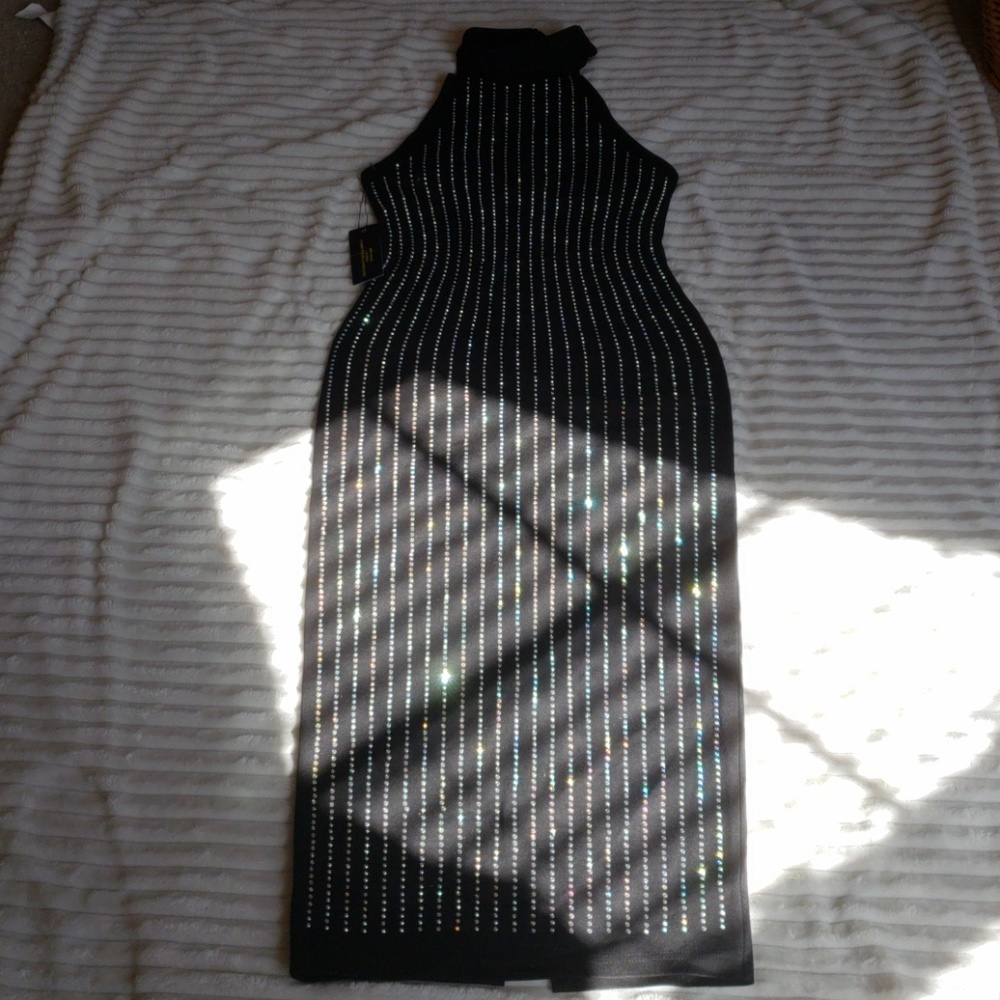 High quality  black bandage midi